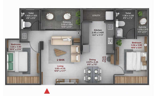 Saheel Itrend City Life Hinjewadi - Floor plan 2 BHK 709 Sq.ft