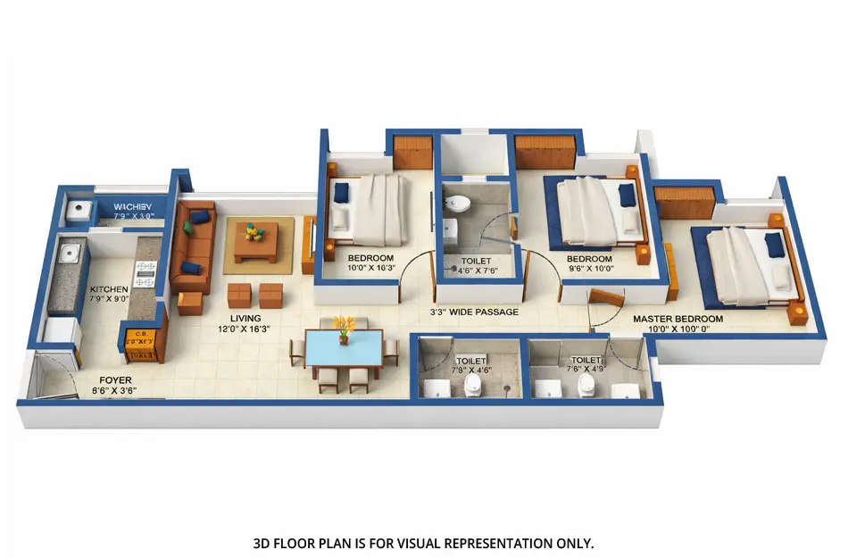 Floor plan for 3 BHK