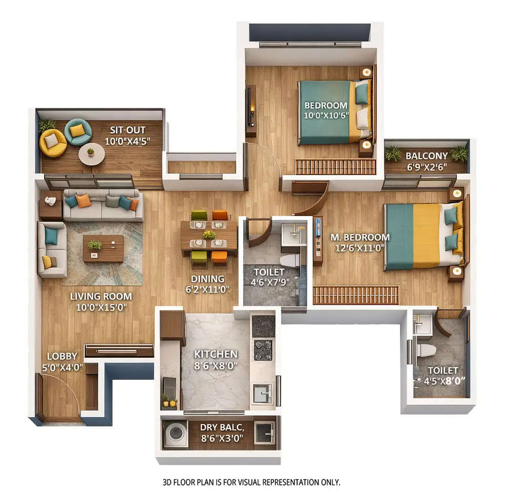 Floor plan for 2 BHK