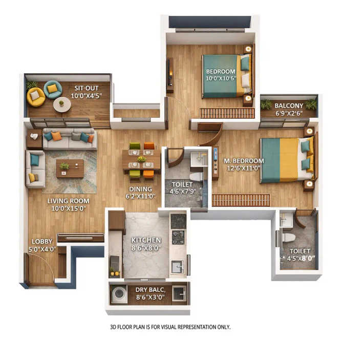Saheel Luxton Wakad - Floor plan 2 BHK 753 Sq.ft