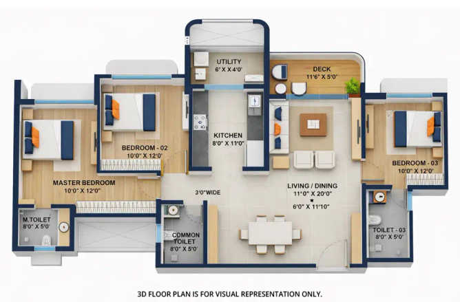Runwal Opulent Dombivali - Floor plan 3 BHK 900 Sq.ft