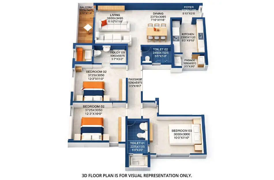 Floor plan for 3 BHK