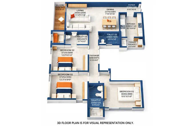 Runwal Park Avenue Dombivali - Floor plan 3 BHK 1017 Sq.ft