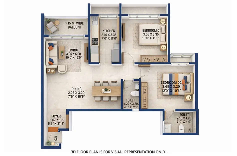 Floor plan for 2 BHK