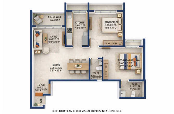 TPV The Royal Bay Nerul - Floor plan 2 BHK 825 Sq.ft