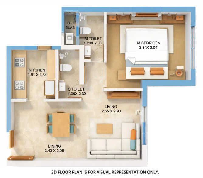 UK Luxecity Kandivali - Floor plan 1 BHK 397 Sq.ft