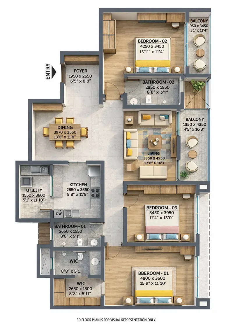 Floor plan for 3 BHK