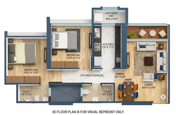 Sai Emerald Mulund - Floor plan 2 BHK 585 Sq.ft