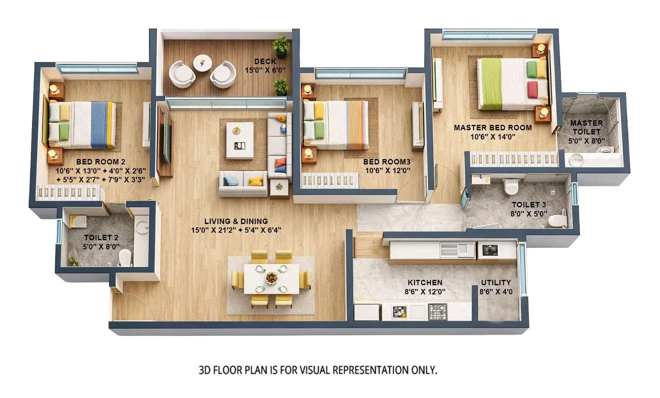 Floor plan for 3 BHK