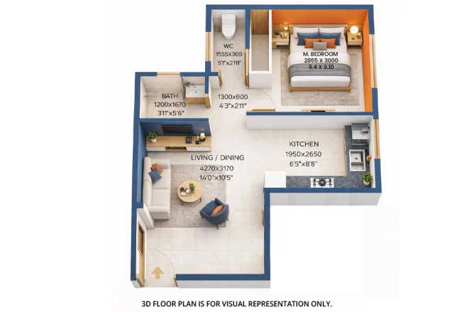 Tharwani Stella Dombivali - Floor plan 1 BHK 370 Sq.ft