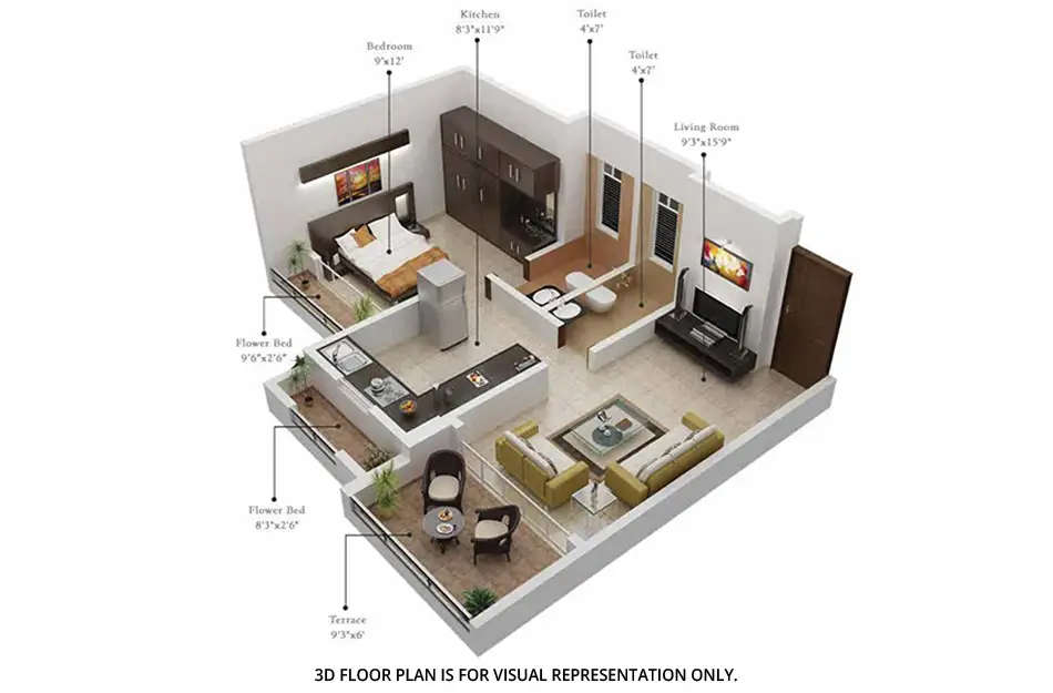 Floor plan for 1 BHK