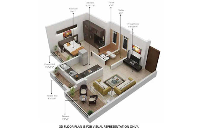 Guru Atman Kalyan - Floor plan 1 BHK 490 Sq.ft