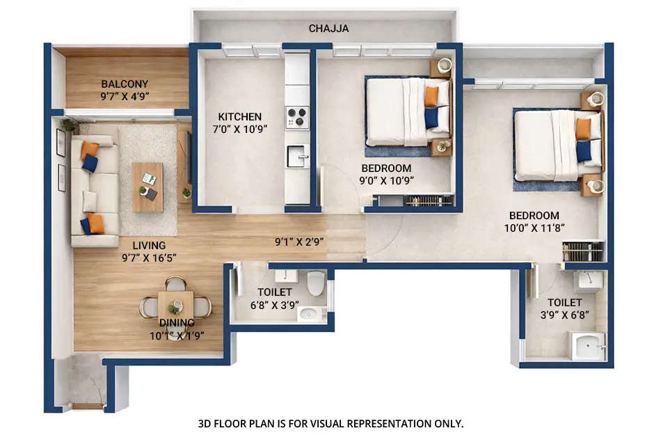 Floor plan for 2 BHK