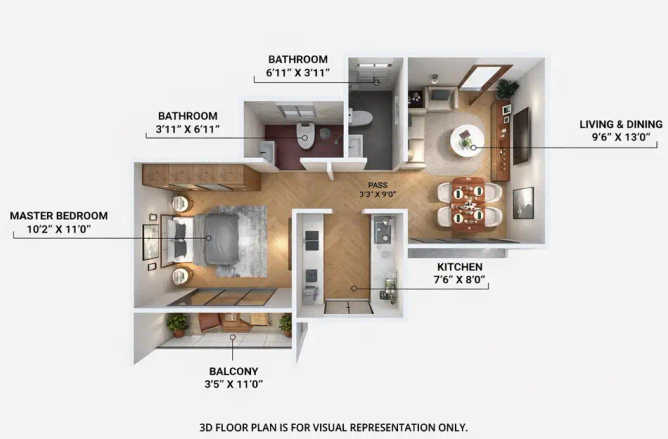 Tharwani Meghna Montana Ambernath - Floor plan 1 BHK 353 Sq.ft