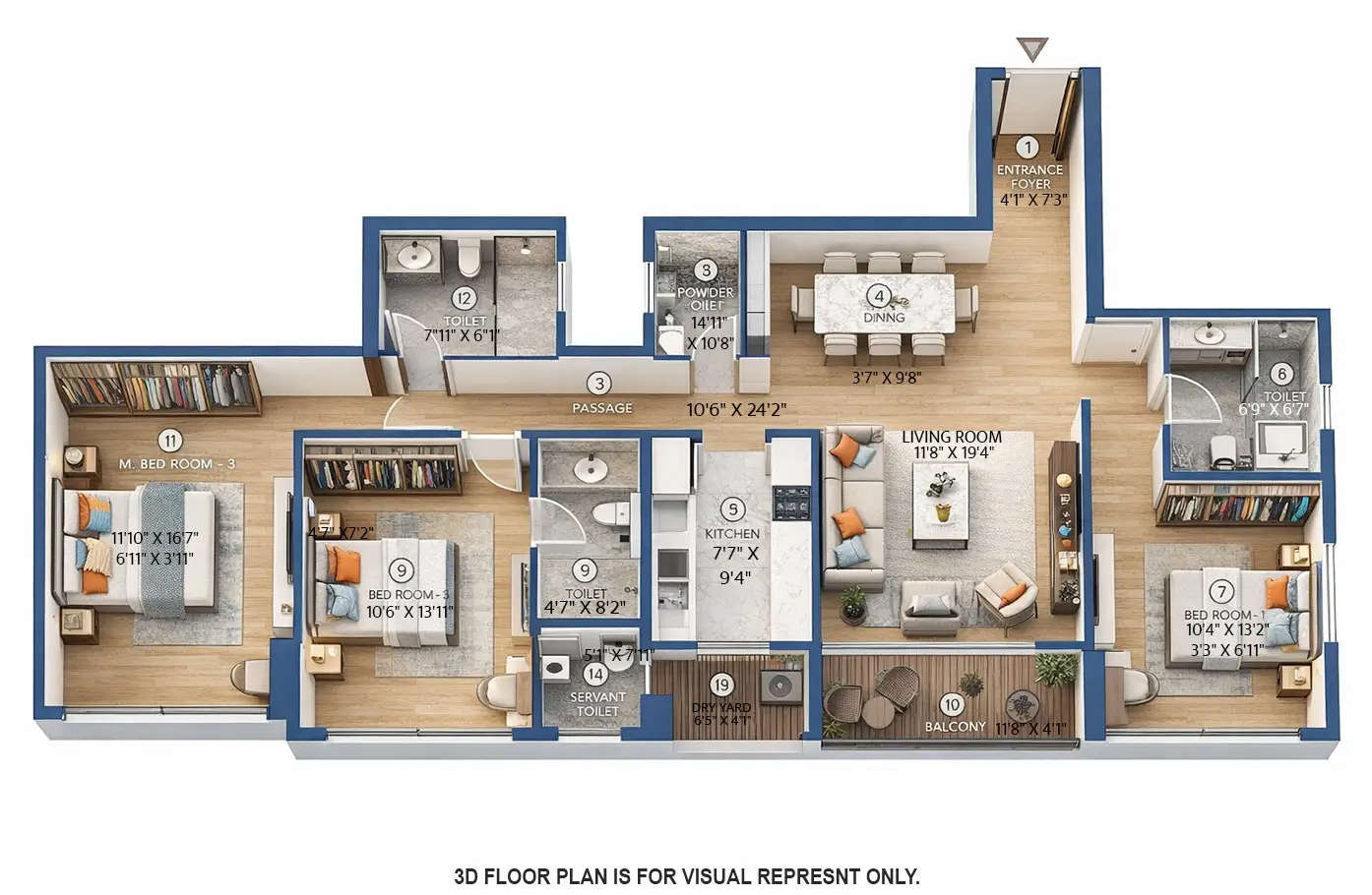 Floor plan for 3 BHK