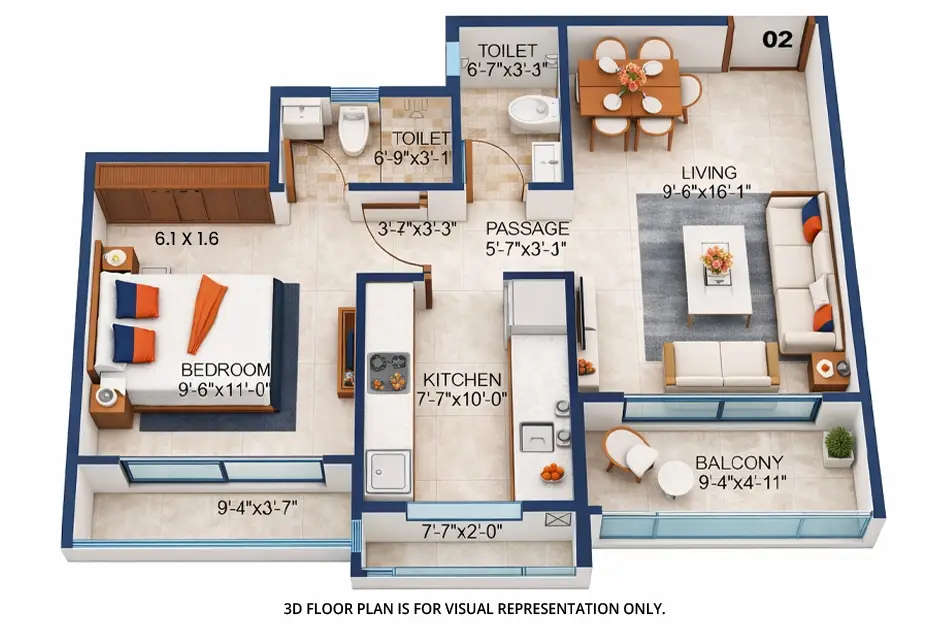 Floor plan for 1 BHK