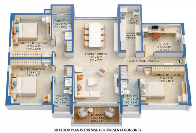 Kalpataru Verbina Andheri - Floor plan 3.5 BHK 1332 Sq.ft