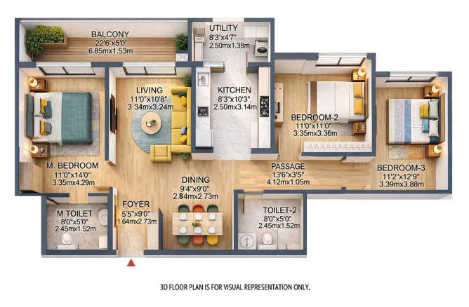 Godrej Aveline Yelahanka - Floor plan 3 BHK 1601 Sq.ft