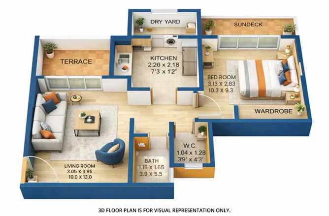 Raunak Urban Centre Kalyan - Floor plan 1 BHK 480 Sq.ft