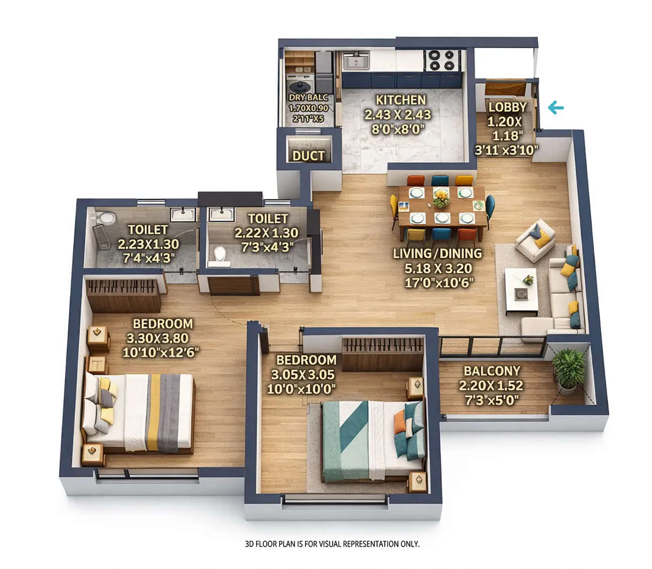 Floor plan for 2 BHK