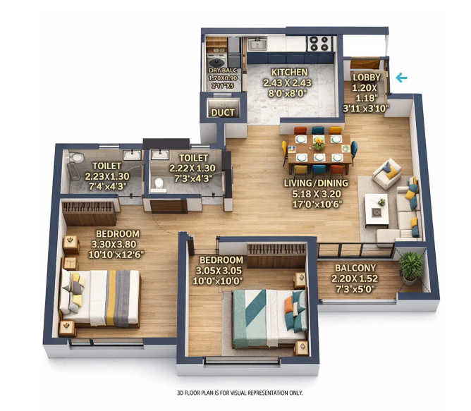 VTP Volare Hinjewadi - Floor plan 2 BHK 675 Sq.ft