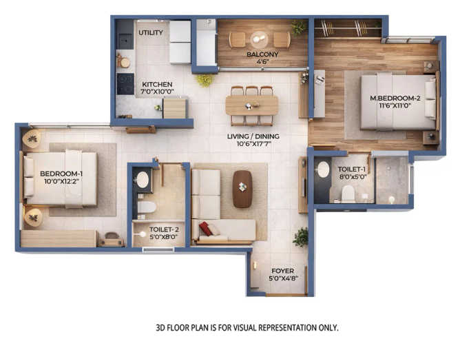 Purva Northern Lights Bagalur - Floor plan 2 BHK 1010 Sq.ft