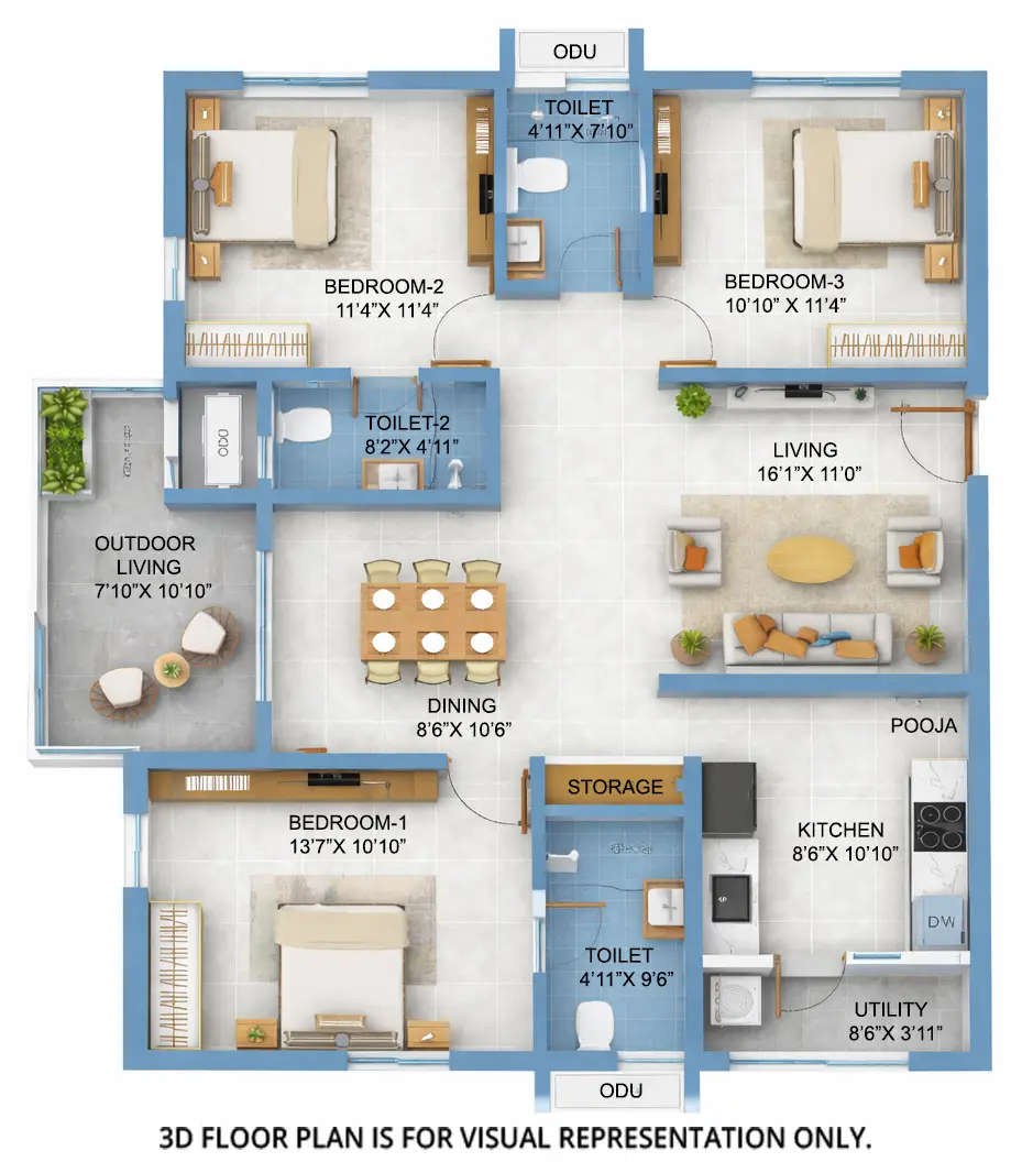 ASBL Loft Nanakaramguda - Floor plan 3 BHK 1695 Sq.ft