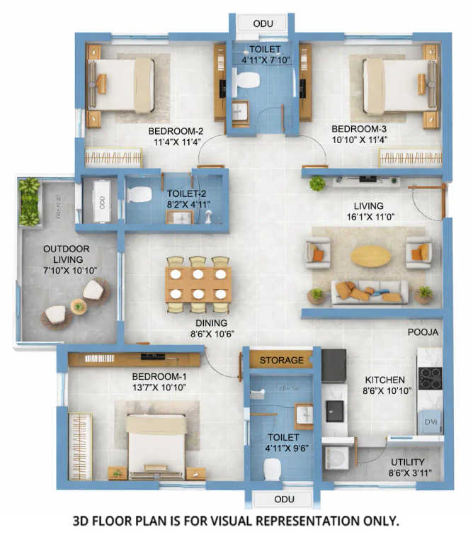 ASBL Loft Nanakaramguda - Floor plan 3 BHK 1695 Sq.ft
