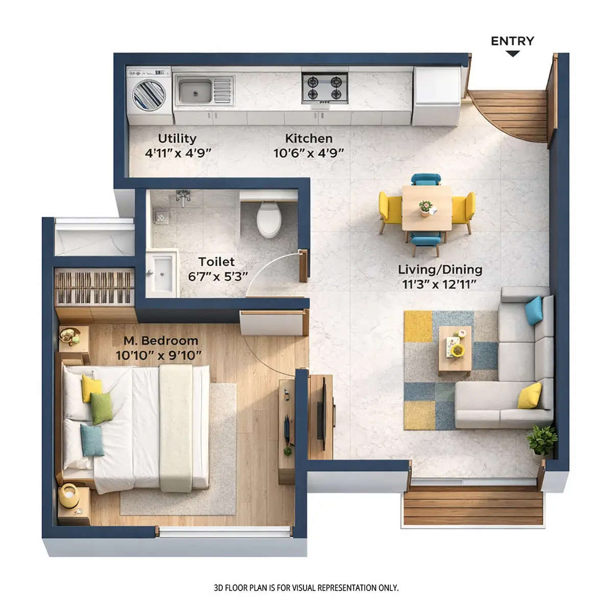 Embassy Verde Navarathna Agrahara - Floor plan 1 BHK 601 Sq.ft