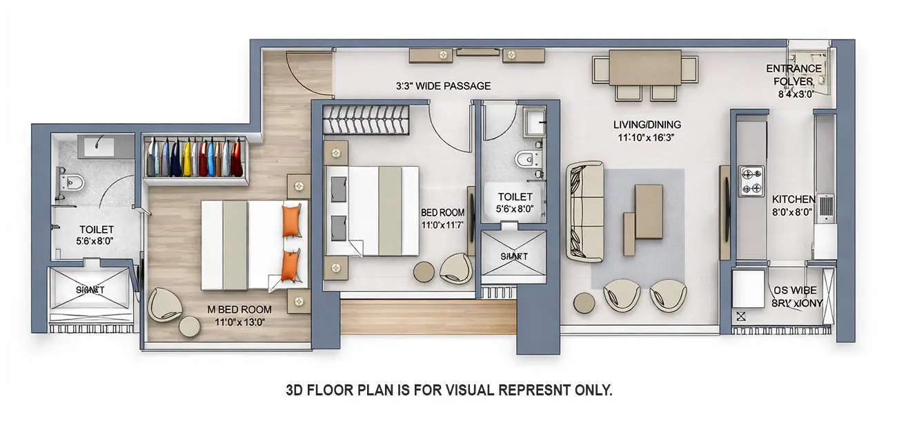Piramal Arav Byculla - Floor plan 2 BHK 764 Sq.ft