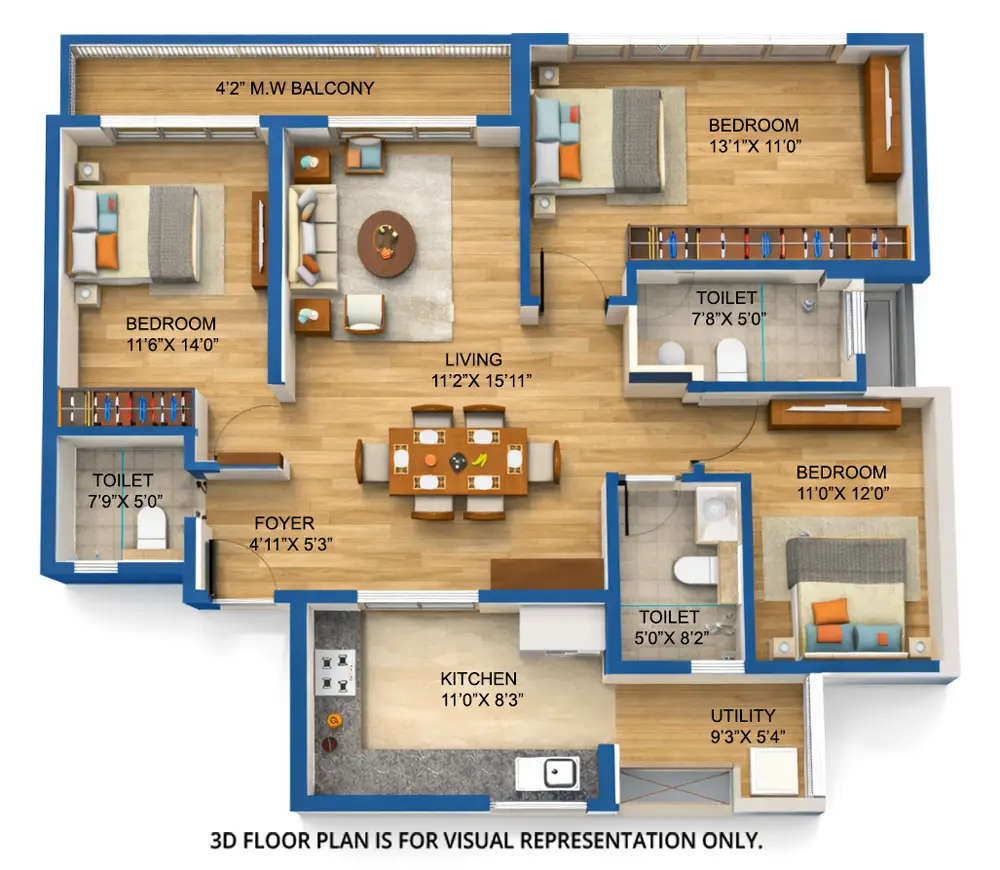 Adani Linkbay Residences Andheri - Floor plan 3 BHK 1153 Sq.ft