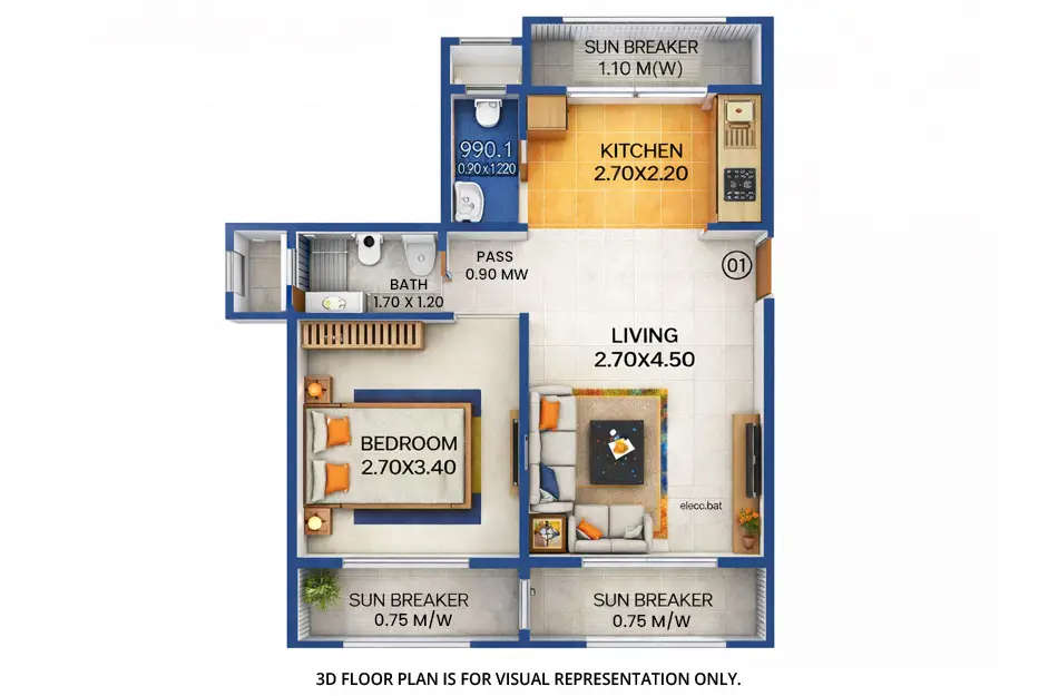 Orchid Square Ambernath - Floor plan 1 BHK 316 Sq.ft
