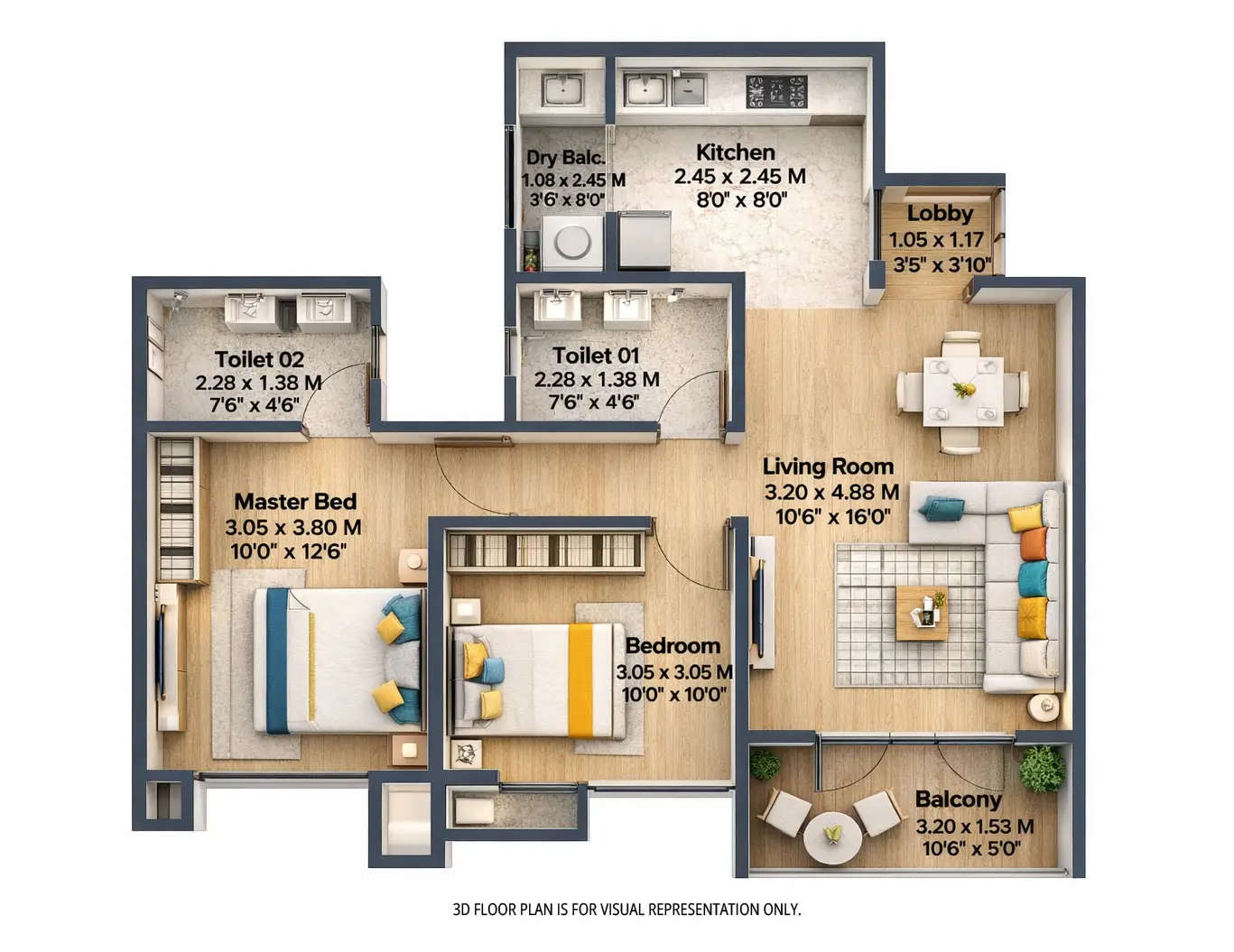 Kohinoor Riverdale Kharadi - Floor plan 2 BHK 697 Sq.ft