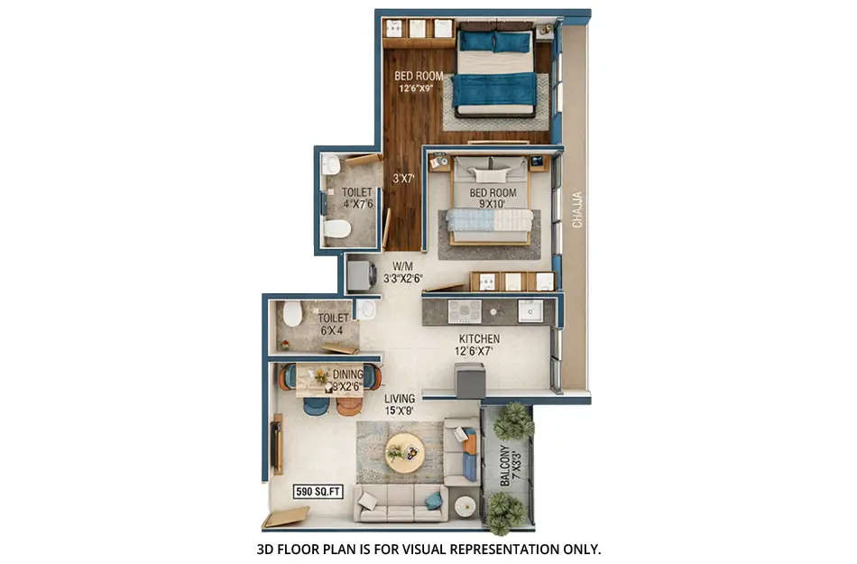 Today Royal Aikyam Kharghar - Floor plan 2 BHK  Sq.ft