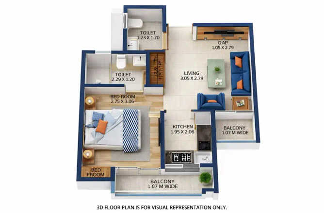 Sarvoday Square Ambernath - Floor plan 1 BHK 366 Sq.ft