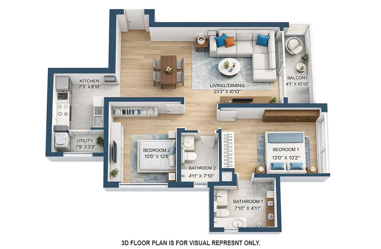 Sobha Inizio Parel - Floor plan 2 BHK 847 Sq.ft