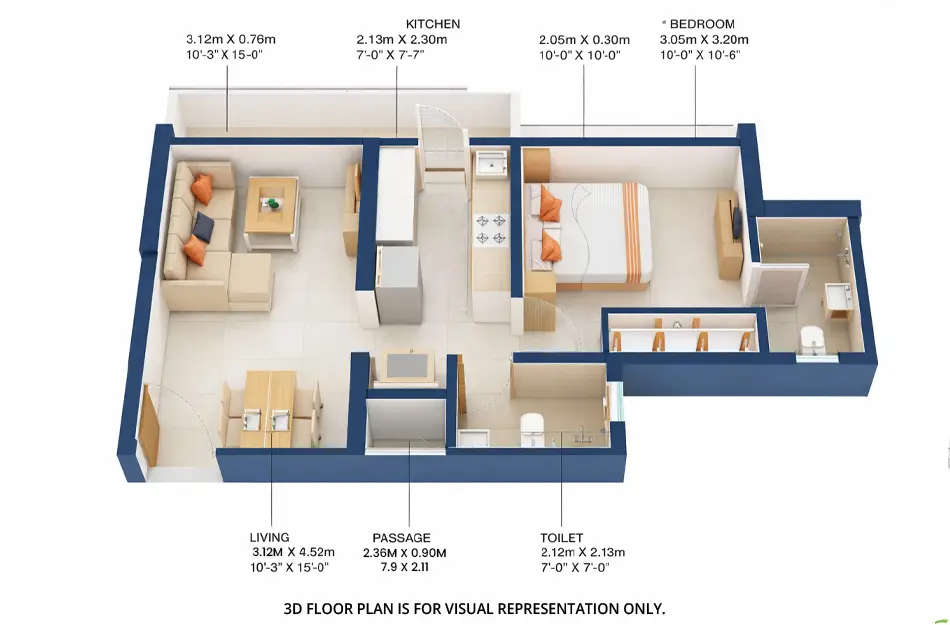 Godrej Vihaa Badlapur - Floor plan 1 BHK 444 Sq.ft