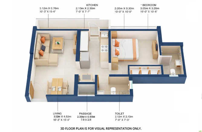 Godrej Vihaa Badlapur - Floor plan 1 BHK 444 Sq.ft
