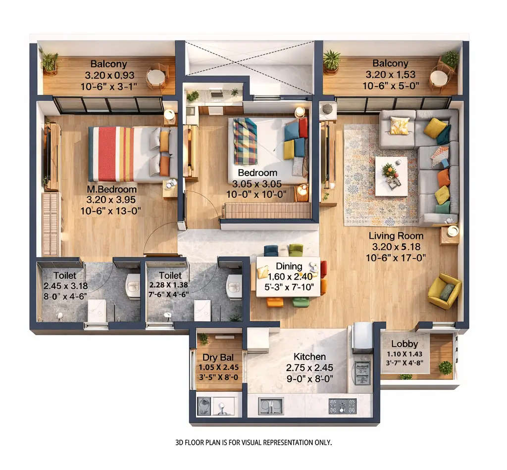 Kohinoor New Wakad Pimpri Chinchwad - Floor plan 2 BHK 798 Sq.ft