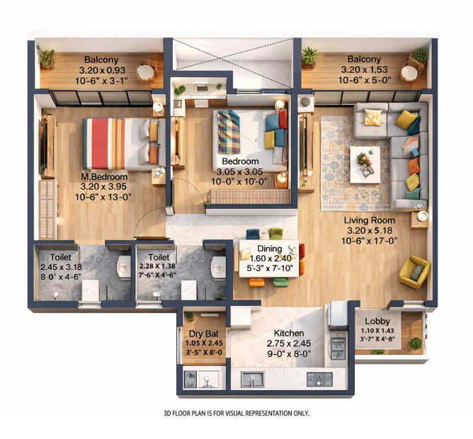 Kohinoor New Wakad Pimpri Chinchwad - Floor plan 2 BHK 798 Sq.ft