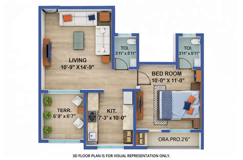 Tharwani Millennium City Badlapur - Floor plan 1 BHK 655 Sq.ft