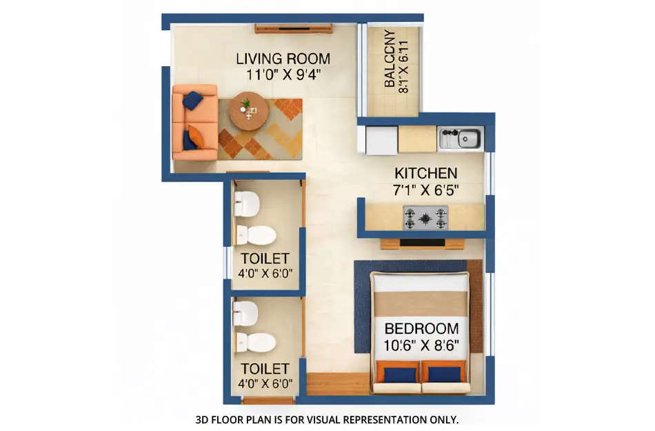 Vihang Passcode Uncommon Ghodbunder Road - Floor plan 1 BHK 339 Sq.ft