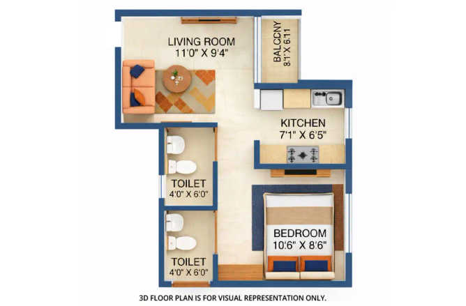 Vihang Passcode Uncommon Ghodbunder Road - Floor plan 1 BHK 339 Sq.ft