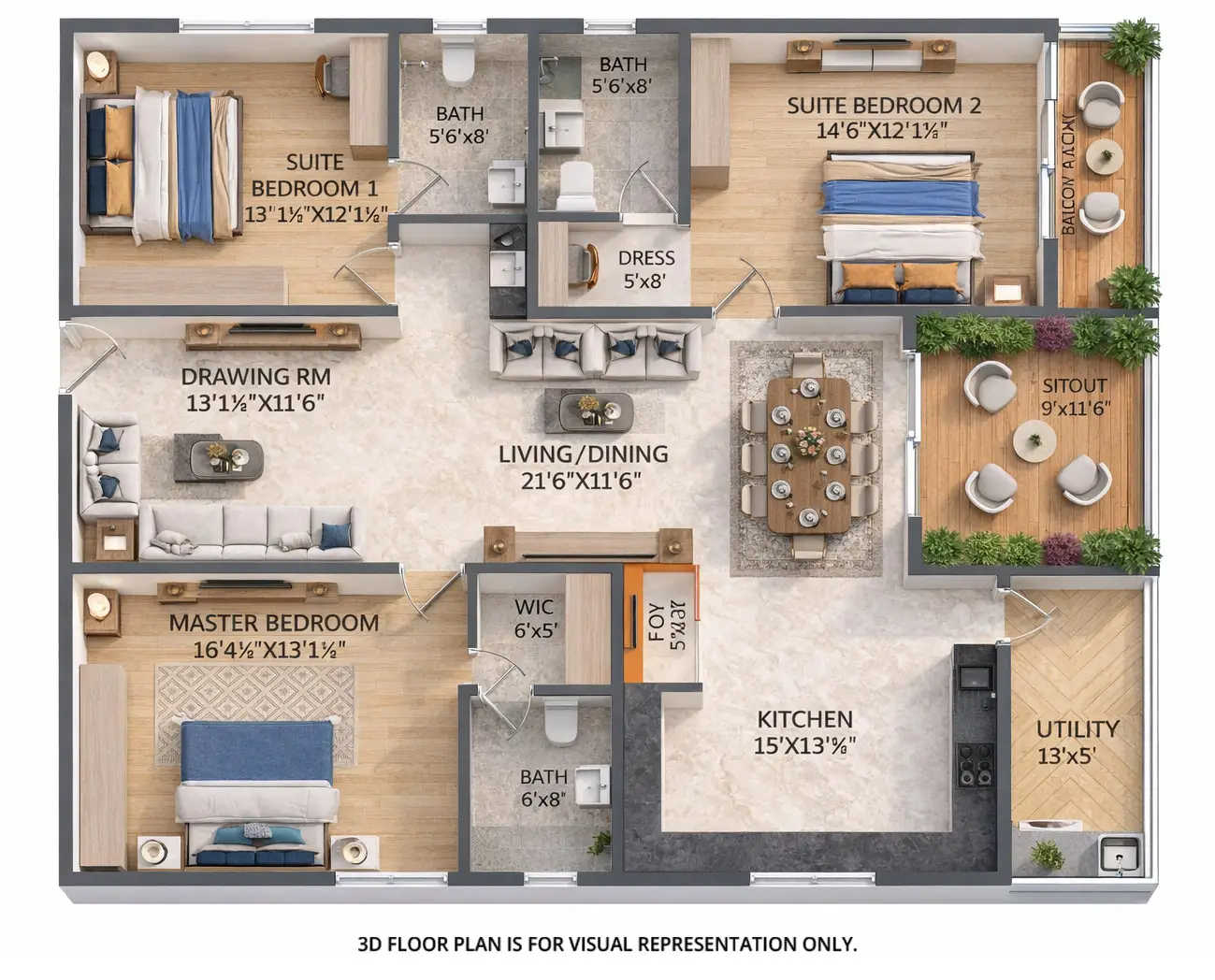 SRIAS IWA Khajaguda - Floor plan 3 BHK 2290 Sq.ft