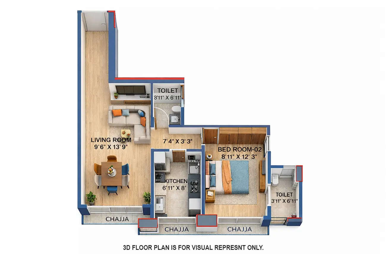 Suraj Vitalis Mahim - Floor plan 1 BHK 442 Sq.ft