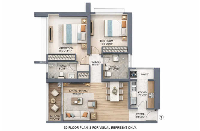 Prestige Jasdan Classic Mahalaxmi - Floor plan 2 BHK 883 Sq.ft