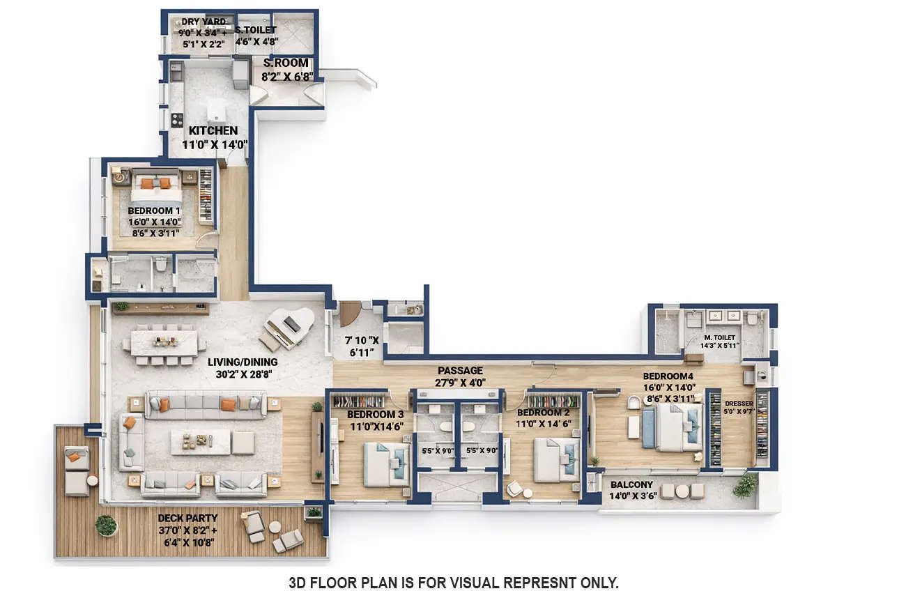 Kalpataru Prive Tardeo - Floor plan 4 BHK 3087 Sq.ft