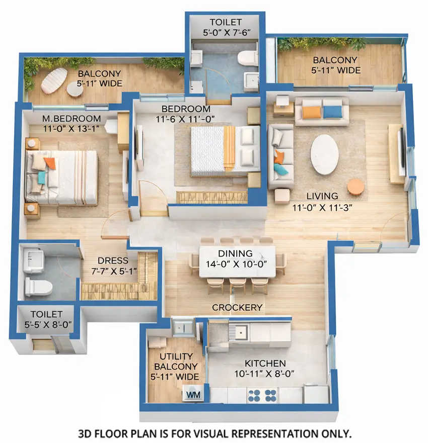 M3M Golf Hills Sector 79 Gurgaon - Floor plan 2 BHK 1420 Sq.ft