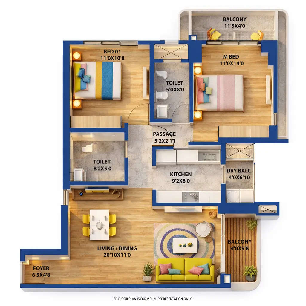 Birla Punya Sangamvadi - Floor plan 2 BHK 875 Sq.ft
