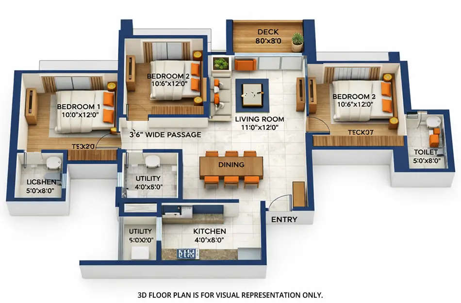 Neelkanth Krishna B Wing Ghodbunder Road - Floor plan 3 BHK 977 Sq.ft